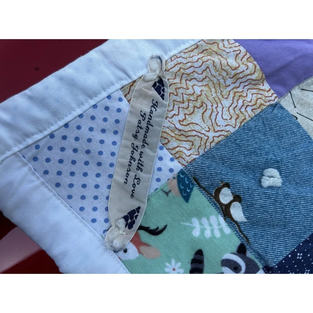 Handmade Patchwork Tie Quilt 51x64 Vintage Fabric Denim Cotton Throw